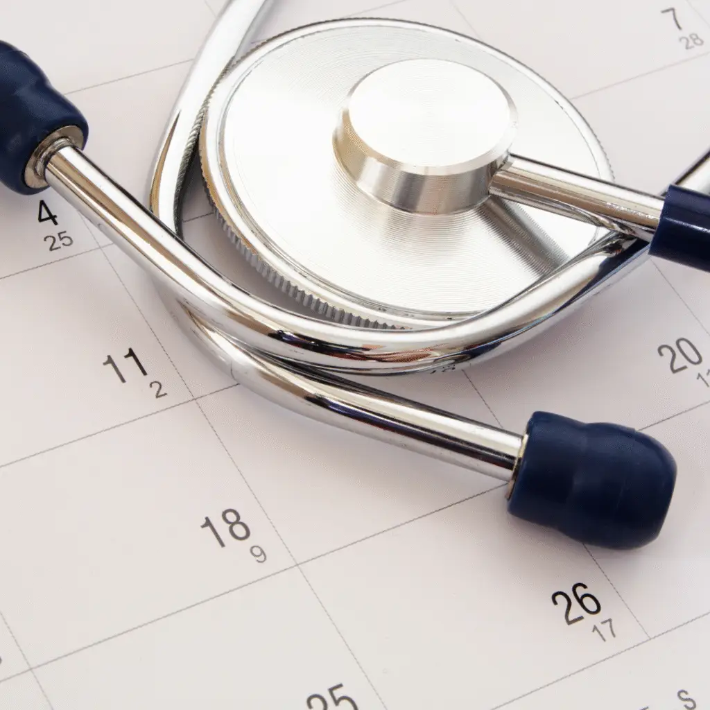 Page view of calendar with stethoscope on top of it