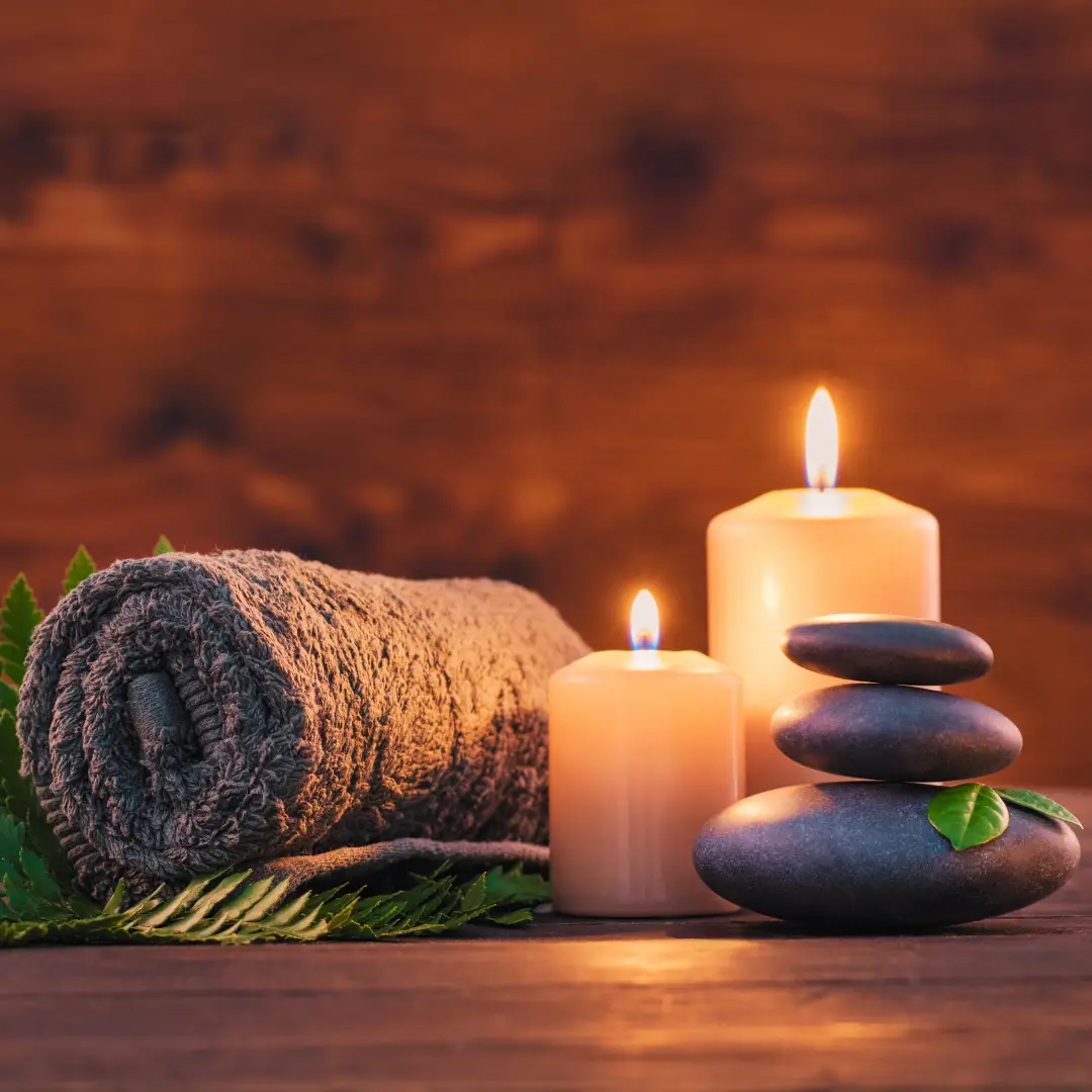 candles and towels in a spa setting